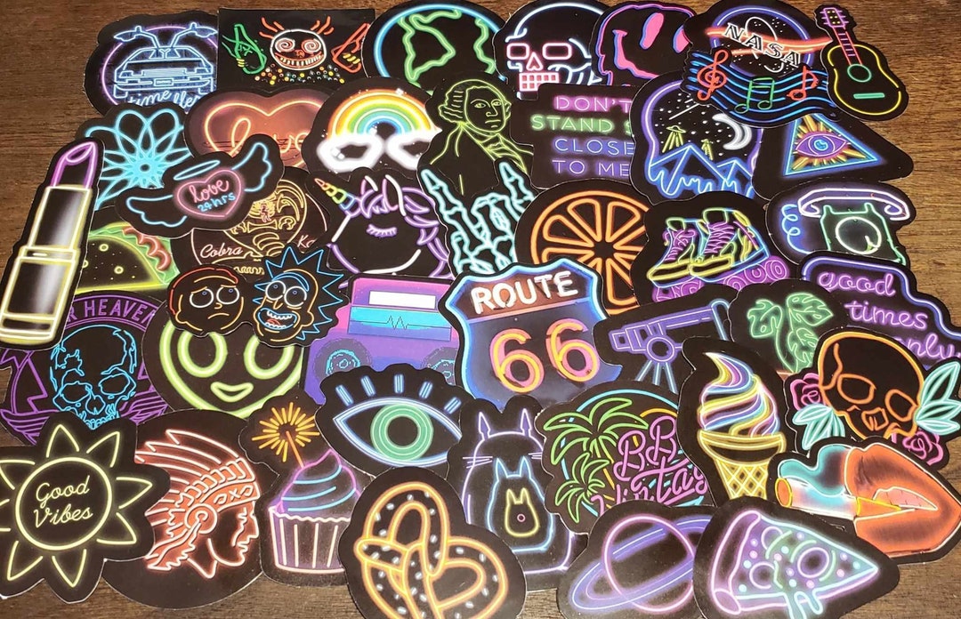 48 Neon Lights Stickers Vinyl Neon Lights Decals Neon Stickers Colorful
