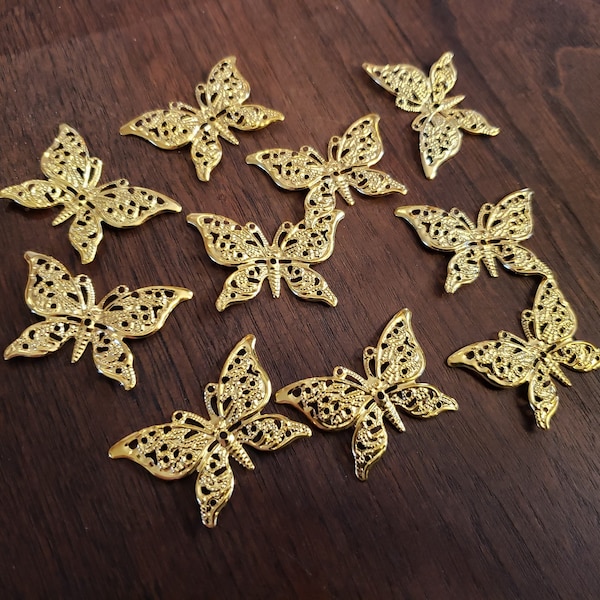 Golden Filigree Butterfly Pendants | Butterfly Embellishments | 26x39x1mm | 1mm Hole | Jewelry Making Supplies | Butterfly Supplies