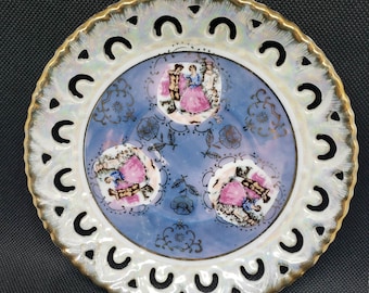 Vintage Royal Crown China Saucer | Signed Royal Crown 55/905 | Courting Couple Pierced Saucer | Iridescent Saucer