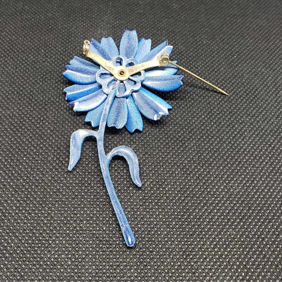 Vintage Flower Pin | Blue Daisy Brooch | Metal Da… - image 4