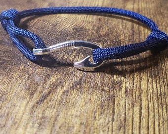 Silver Finish Fish Hook Bracelet | Adjustable Paracord Bracelet | Fish Hook Paracord Bracelet | Fisherman Gifts | Mens Hook Bracelets