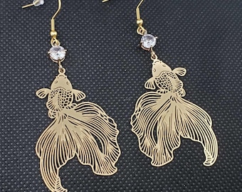 Golden Koi Fish Earrings | Stainless Steel Hooks | Fish Dangle Earring | Sea Creature Earrings | Sea Animal Jewelry | Koi Fish Jewelry Gifts
