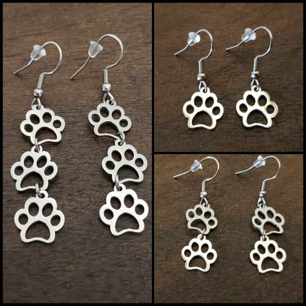 Stainless Steel Dog Paw Earrings | Hypoallergenic Earring Hooks | Paw Print Earrings | Canine Earrings | Dog Earrings | Dog Jewelry