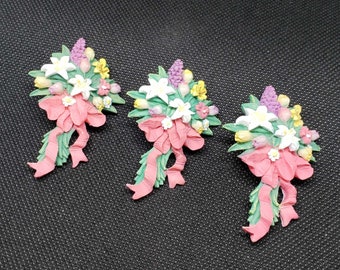 Set of 3 Vintage Flower Bouquet Brooch Pins | Vintage Floral Brooches | Vintage Jewelry | Flower Gifts for Her | Flower Bouquet w Ribbon Pin