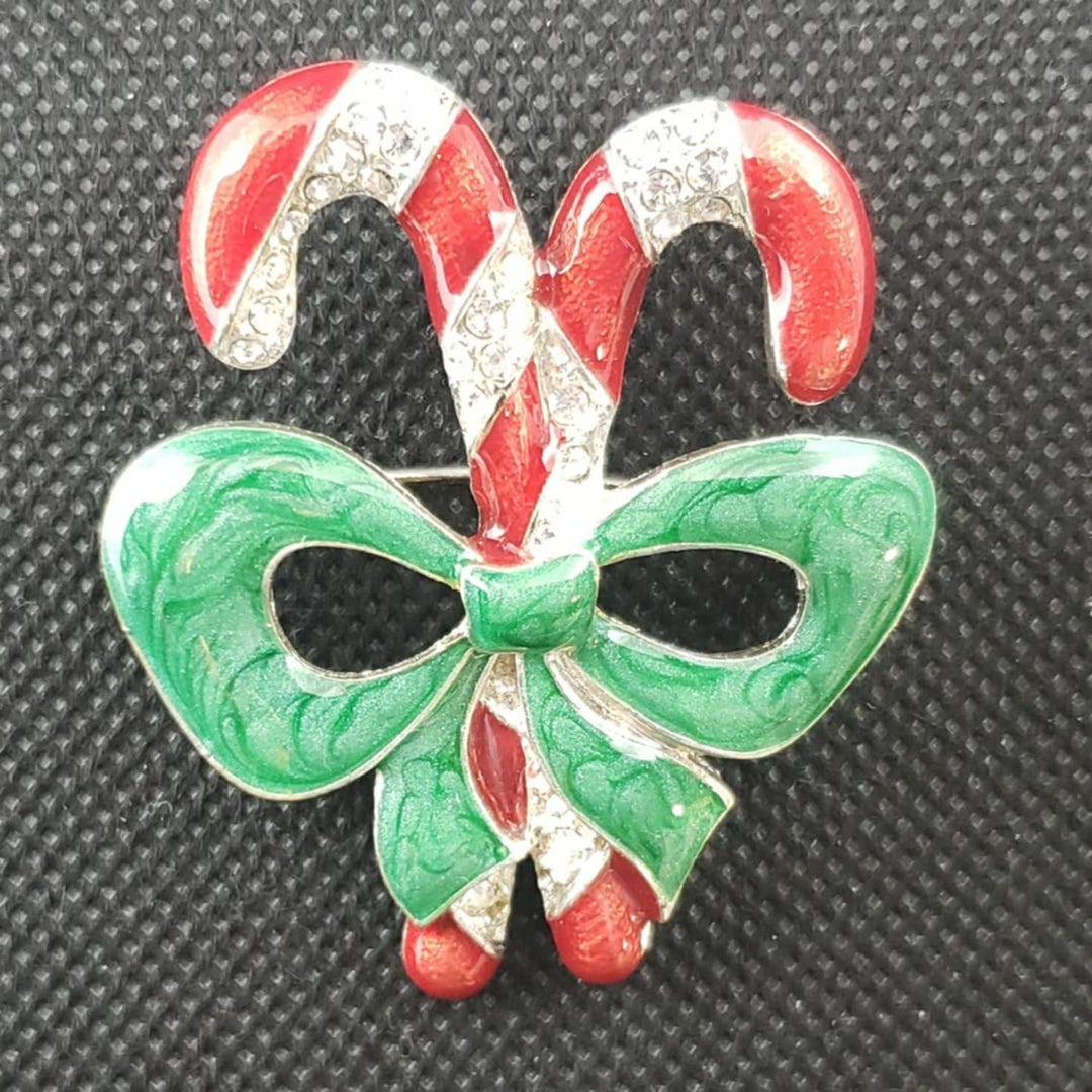 Vintage Candy Cane Brooch Pin | Christmas Holiday Jewelry | Rhinestone ...