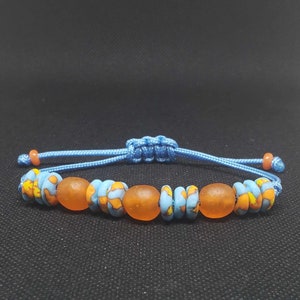 Orange Blue Yellow Glass Bracelet | African Recycled Sea Glass | Adjustable Paracord Bracelet | Recycled Glass Bracelet | Beaded Bracelet
