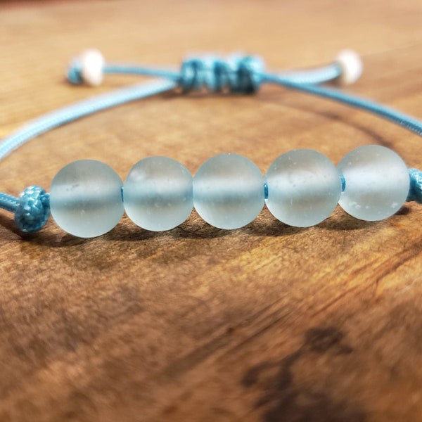 Frosted Sea Glass Bracelet | African Recycled Sea Glass | Clear Frosted Glass & Paracord | Adjustable Paracord Bracelet | Recycled Bracelet