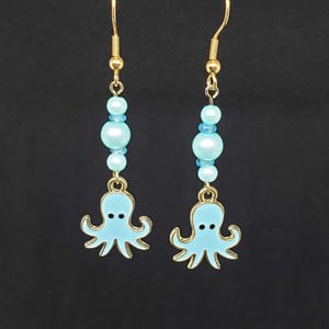 Blue Octopus Earrings | Stainless Steel Hook | Octopus Jewelry | Sea Creature Earrings | Sea Animal Jewelry | Octopus Gifts for Her