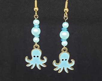 Blue Octopus Earrings | Stainless Steel Hook | Octopus Jewelry | Sea Creature Earrings | Sea Animal Jewelry | Octopus Gifts for Her