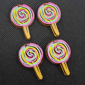 Set of 4 Lollipop Charm Pendants | 40x26x3mm Acrylic Lollipops | 1.5mm Hole | Lollipop Earring Necklace Pendants | Jewelry Making Supplies