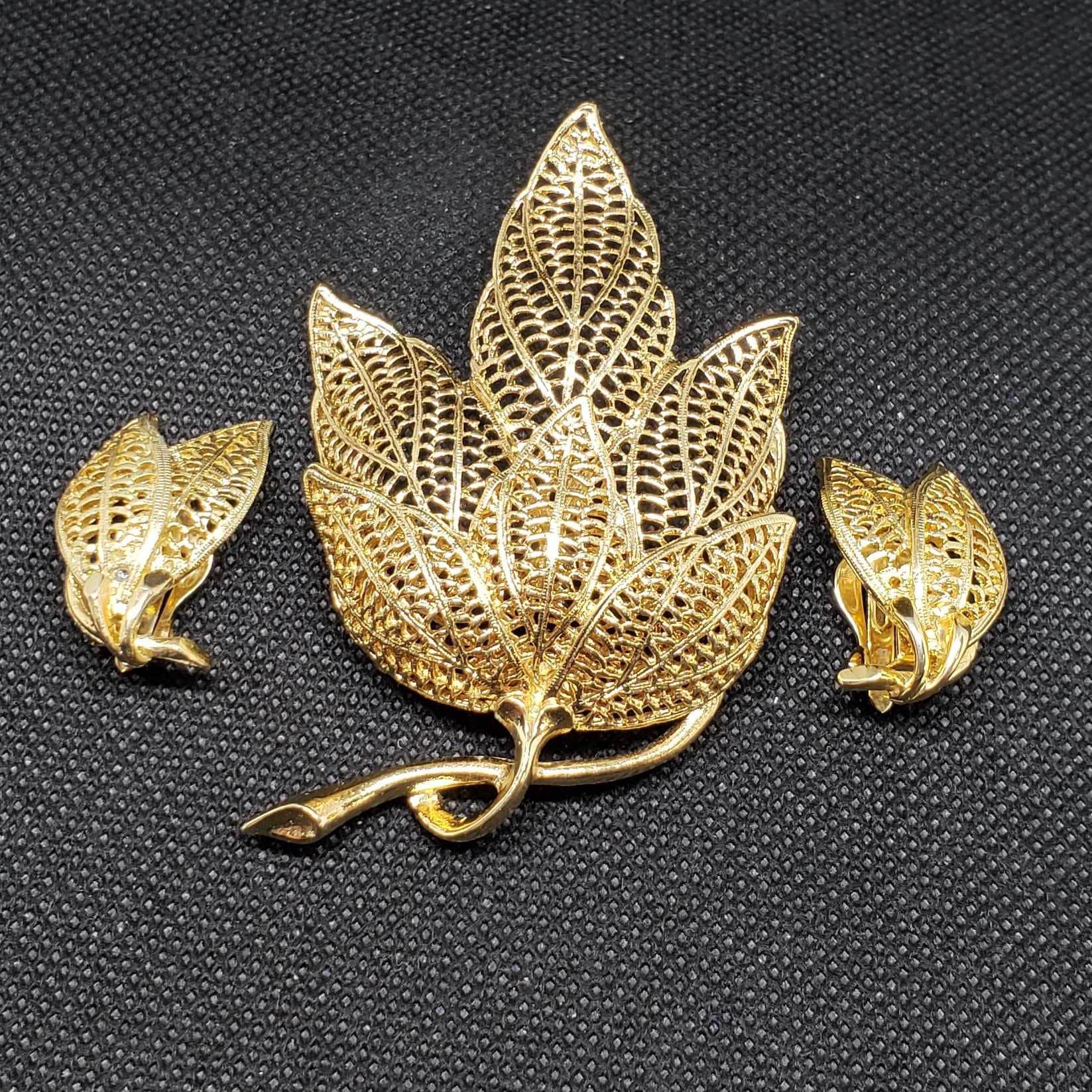 Gold Leaf Pin and Clip on Earring Set - Etsy