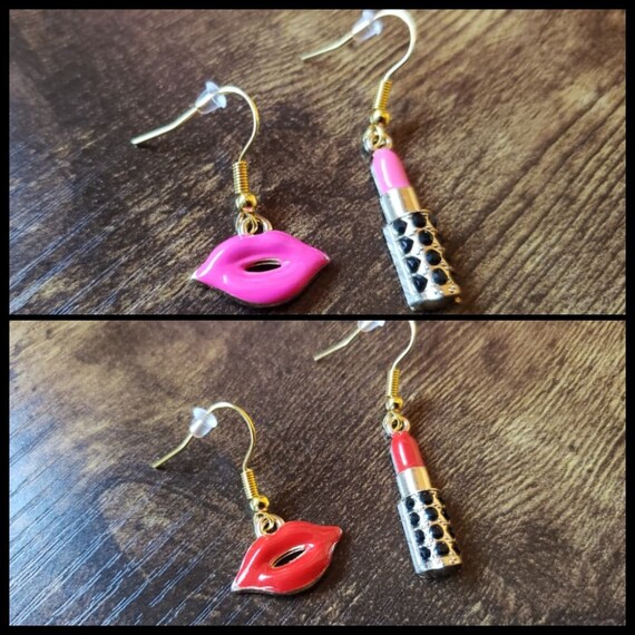 Lips and Lipstick Earrings Hypoallergenic Earring Hooks Makeup