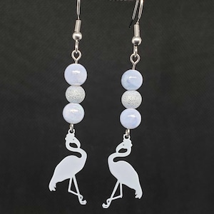 Gray Flamingo Dangle Earrings | Stainless Steel Hooks | Animal Earrings | Flamingo Gift | Bird Jewelry | Flamingo Bird Earring | Fun Earring