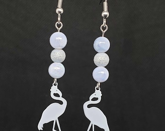 Gray Flamingo Dangle Earrings | Stainless Steel Hooks | Animal Earrings | Flamingo Gift | Bird Jewelry | Flamingo Bird Earring | Fun Earring