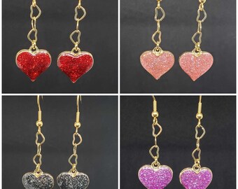 Heart Dangle Earrings | Stainless Steel Hooks | Valentine's Day Earrings | Valentine Jewelry Gift | Heart Gifts for Her | Anniversary Gift