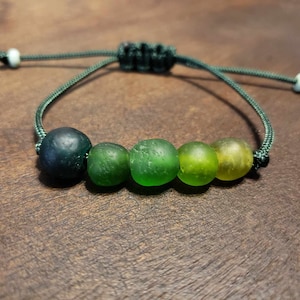 Green Sea Glass Bracelet | African Recycled Glass | Beaded Bracelet | Adjustable Paracord Bracelet | Glass Bracelet | Green Ombre Bracelet