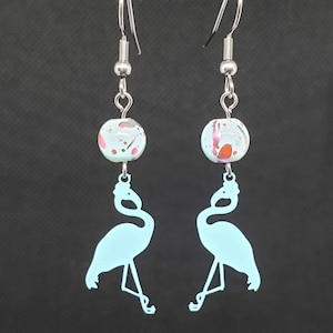 Blue Flamingo Dangle Earrings | Stainless Steel Hooks | Animal Earrings | Flamingo Gift | Bird Jewelry | Flamingo Bird Earring | Fun Earring