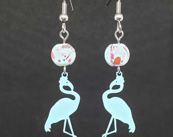 Blue Flamingo Dangle Earrings | Stainless Steel Hooks | Animal Earrings | Flamingo Gift | Bird Jewelry | Flamingo Bird Earring | Fun Earring