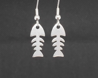 Stainless Steel Fishbone Skeleton Earrings | Stainless Steel Hooks | Fish Earrings | Fish Skeleton Earrings | Halloween Earrings