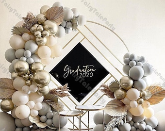 128pcs White Sand Balloon Arch Garland Kit Double Light Grey Gold Graduation Wedding Balloon Birthday Party Decor Kids Baby Shower Supplies