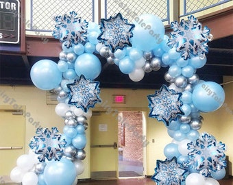 Kit ghirlanda di palloncini per feste a tema neve e ghiaccio, fiocco di neve, palloncini in alluminio per bambini, compleanno, baby shower, forniture Globos, 9 piedi/16 piedi