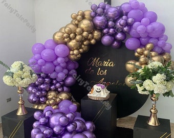 185pcs Purple Balloon Arch Kit Bridal Shower Bow Of Ballon Garland Chrome Gold Lilac Globos Baby Brithday Party Decor Supplies Backdrop