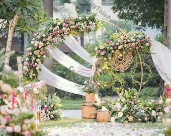 Arco de boda de metal con globos, decoración para bodas, redondo, para fiestas de bodas, soporte para globos, marco de fondo, arco circular, envío gratuito por FedEx.