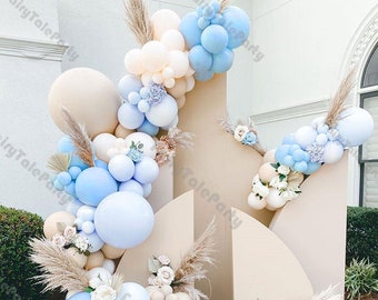 112pcs Blue Balloon Arch Beige Baby Shower Cream Peach Pastel DIY Balloon Garland Birthday Ocean Party Wedding Decorations Boy Kids Supplies