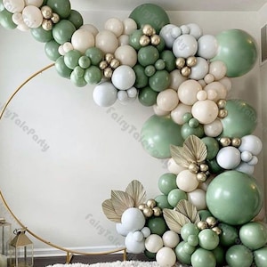 145pcs Dusty Sage Green Matte Grey Natural Sand Latex Balloons Garland Birthday Chrome Gold Balloon Arch Baby Shower Party Decor Supplies