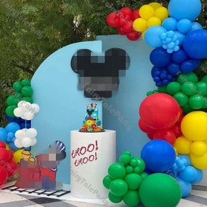 マウススタイルバルーンアーチ ハッピーバースデー キッズ 86/160個 マットブルーイエローバルーン ガーランド グリーングロボス ウェディング ベビーシャワー パーティーデコレーション