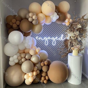 112pcs Balloons Garland Brown Happy Engaged Apricot Latex Balloon Arch Kit Baby Shower White Peach Wedding Birthday Party Decor Supplies