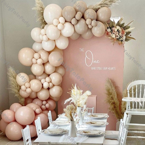 58-161pcs Double Beige Baby Shower Balloons Garland Peach Nude Balloon Arch Kit Apricot Globos Birthday Wedding Party Decorations Supplies