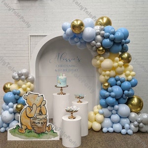 Double Maca Blue Balloon Garland 155pcs Teal Blue Yellow Pearl Grey Balloon Arch Kit Gold 4D Globos Baby Shower Wedding Birthday Party Decor