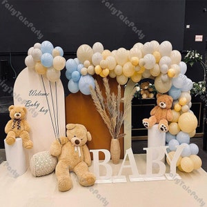 100pcs Macaroon Blue Balloon Garland Kit Cream Peach and Natural Sand Balloon Arch Baby Shower Birthday Party Wedding Decorations Supplies