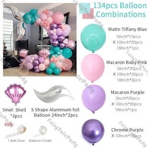 Pastel Little Mermaid Balloon Arch Kit Maca Purple Pink Shell Balloon Garland Birthday Party Princess Baby Shower Decor Supplies 84/134pcs 134pcs(11 FT)