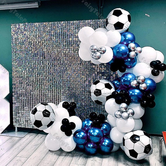 99pcs Soccer Balloon Garland Kit | Soccer Birthday Party Decoration | Soccer Balloons Chrome Blue Silver football Soccer Kids Party Decor