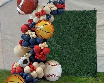 Kit de 167 piezas de guirnalda de globos deportivos para cumpleaños / Globos de aluminio de fútbol / béisbol / baloncesto / rugby para decoración de fondo de cumpleaños para niños