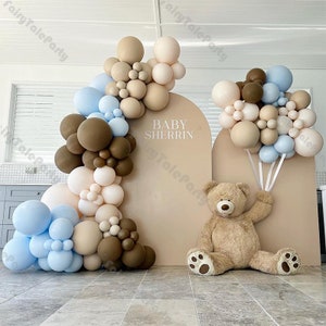 135pcs Baby Shower Balloons Garland Neutral Blue Brown Cream Peach Balloon Arch 1st 2nd Birthday Gender Reveal Baptism Decorations Supplies