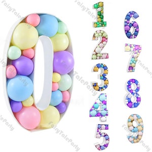 Marco gigante grande número 1 2 3 5 Caja de llenado de globos Soporte de fiesta 2.3 FT DIY Bebé Cumpleaños Mosaico orgánico Número Decoración Globo Aniversario