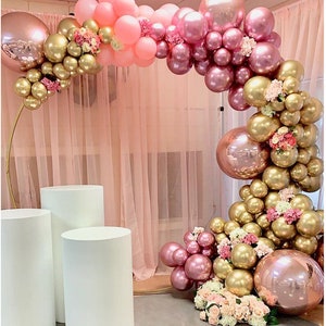 134pcs Chrome Gold Rose Pink Pastel Baby Pink Balloons Garland Arch Kit 4D Rose Balloon For Birthday Wedding Baby Shower Party Decoration