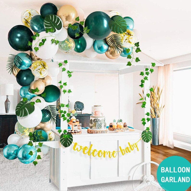 58pcs Forest Green White Latex Balloons Garland Chrome Green Gold Balloon Arch Birthday Baby Shower Wedding Tropical Party Decor