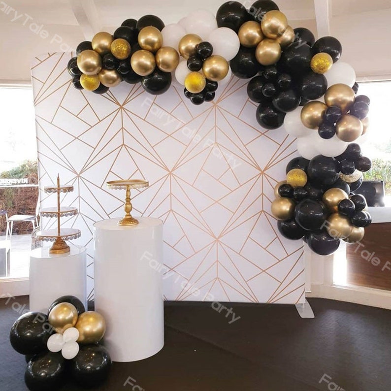Black White Balloon Garland Arch 116ocs Chrome Gold Balloons Etsy