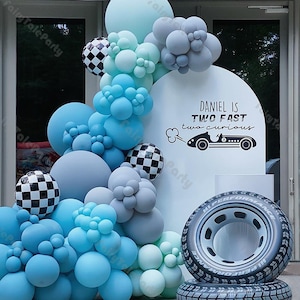 146/147/148 pezzi Kit ghirlanda di palloncini per compleanno auto da corsa Due decorazioni veloci Arco di palloncini per baby shower per ragazzi Palloncini a scacchi bianchi e neri
