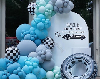 146/147/148pcs Race Car Birthday Balloon Garland Kit Two Fast Decorations Boys Baby Shower Balloon Arch Black and White Checkered Balloons