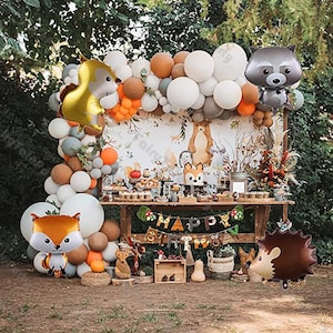 77/96/116pcs Foresta Animale Palloncino Ghirlanda Kit Woodland Animal Foil Palloncini Arco Procione / Volpe / Scoiattolo Stampa Palloncini Decor Kid Party