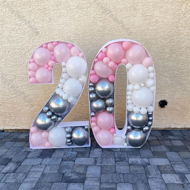 73cm Large Mosaic Balloon Frame – DIY Number 0-9 For Party Decor, White, No Balloons