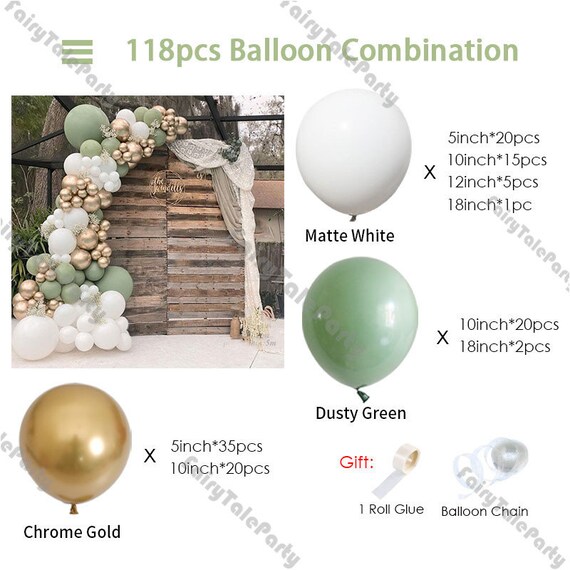 KAWKALSH Sage Green Balloon Arch Kit - 111 Piece Garland For Parties & Events