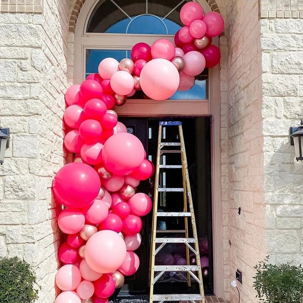 106pcs Pastel Baby Pink Balloon Garlands Arch Kit Baby Pink Chrome Rose Balloons Decoration for Wedding Birthday Baby Shower Party Supply