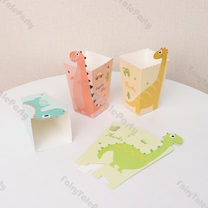 12pcs Kids Birthday Party Snacks Packaging Box Easter Christmas Candy Snacks Carton Four Styles Dinosaur Popcorn Boxes