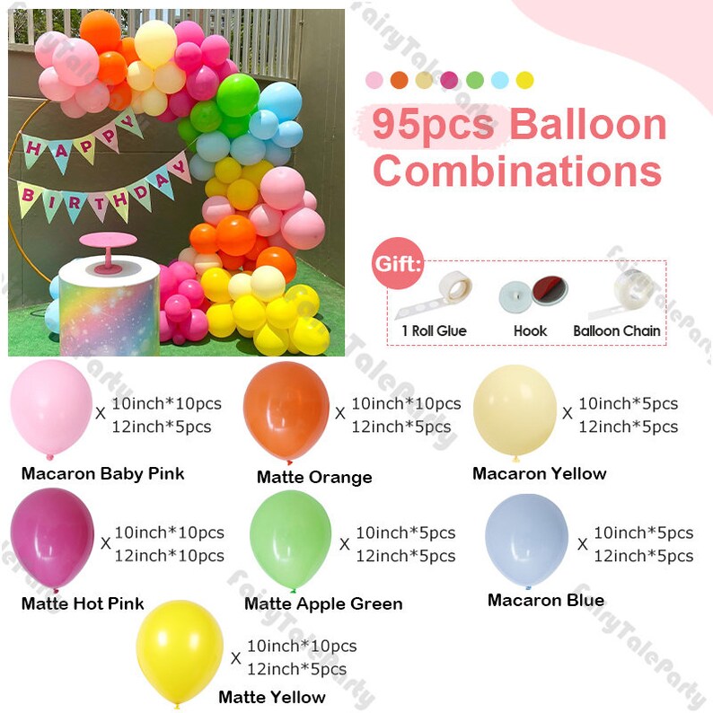 95pcs Neon Birthday Party Balloon Garland Kit Girl Shower Pastel Balloons Arch Kids Baby Shower Wedding Bridal Shower Rainbow Balloon Decor 95pcs
